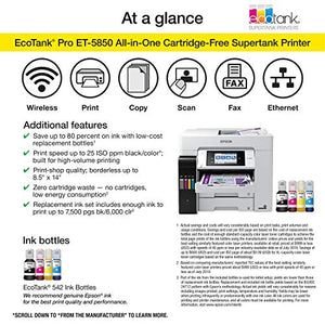 Epson EcoTank Pro ET-5850 Wireless Color All-in-One Supertank Printer with Scanner, Copier, Fax and Ethernet