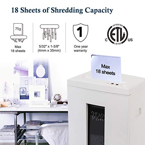 WOLVERINE High Security Cross-Cut Shredder 18-Sheet Capacity 60-Minute Runtime 6-Gallon Waste Bin SD9113 (White ETL)