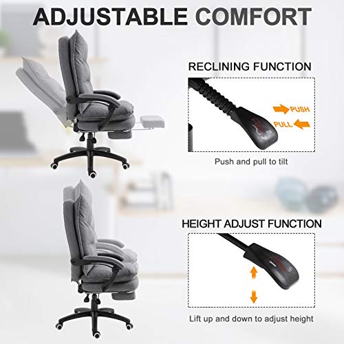 Vinsetto 360° Swivel Home Office Chair Adjustable Height Linen Style Fabric Recliner with Retractable Footrest and Double Padding, Grey