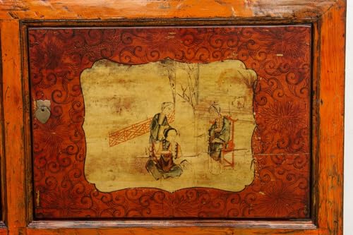 Lschool Jasper Orange Painted Mongolian Sideboard - Bohemian Storage Cabinet