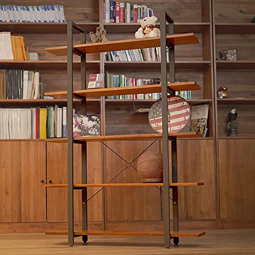 CONSDAN Industrial Bookshelf, USA Grown Hardwood, Real Wood Bookshelves, Modern Open Rustic Bookcase