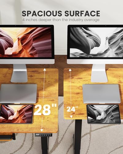 ErGear Large Electric Standing Desk with Keyboard Tray, 63x28 Inches Adjustable Height Sit Stand Up Desk - Vintage Brown