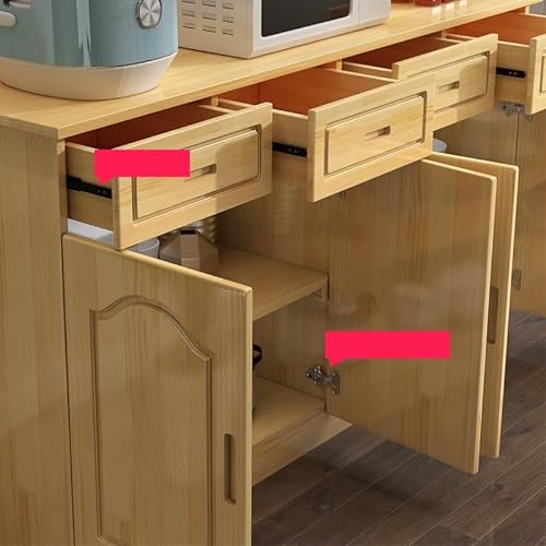 Generic Solid Pine Wood Sideboard Buffet Storage Cabinet MINGPING (Walnut+White, 158x40x80cm, 4 Doors)
