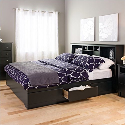 Prepac Sonoma Bookcase Platform Storage Bed with Headboard in Black-Twin - Twin