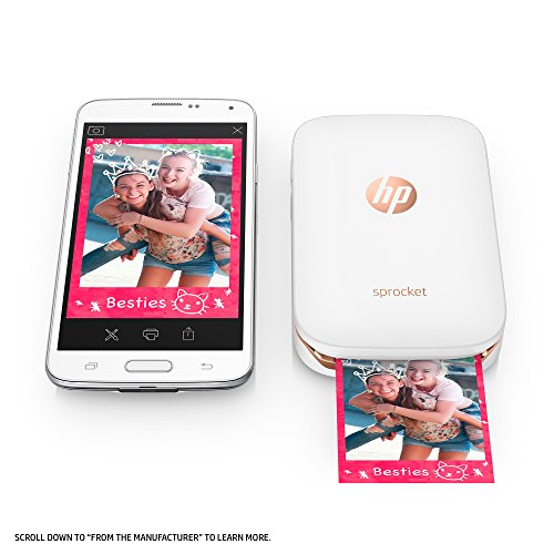 HP Sprocket Portable Photo Printer, X7N07A, Print Social Media Photos on 2x3 Sticky-Backed Paper - White