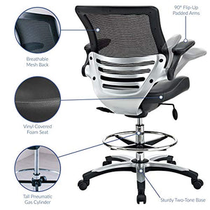 Modway Edge Drafting Chair - Reception Desk Chair - Flip-Up Arm Drafting Chair in Black
