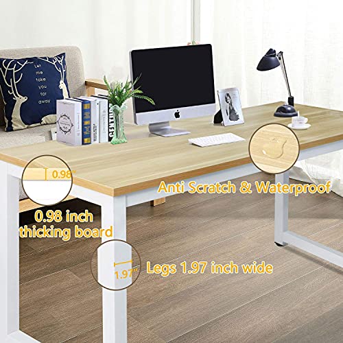 Modern Computer Desk 63" Large Office Desk Writing Study Table for Home Office Desk Workstation Wide Metal Sturdy Frame Thicker Steel Legs, White