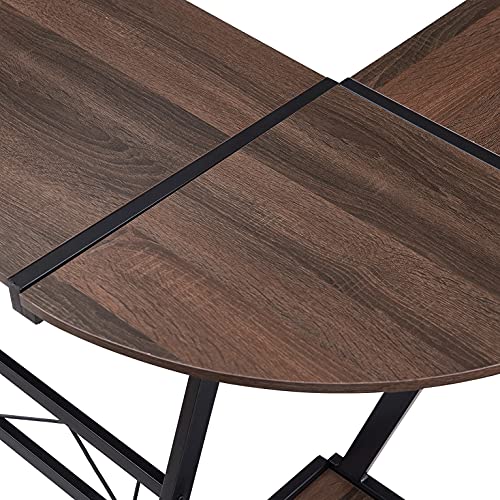 LJTT L Shaped Desk with Keyboard Tray and Host Bracket Corner Computer Desk Gaming Table Workstation for Home Office, Brown