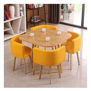 AkosOL Office Table and Chair Set - Nordic Modern Round Table with Four Chairs (Yellow+White)