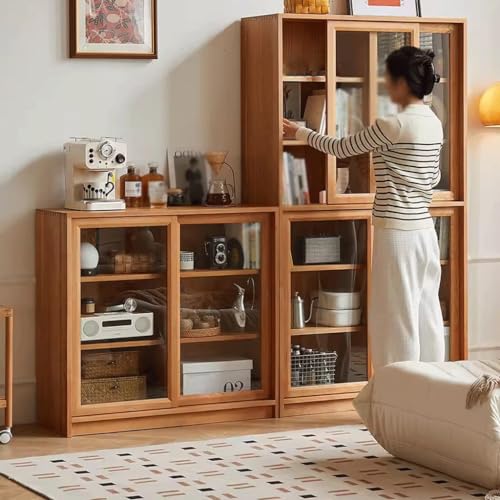 GUERNSEY Cherry Wood Standing Bookshelf Cabinet Storage Rack