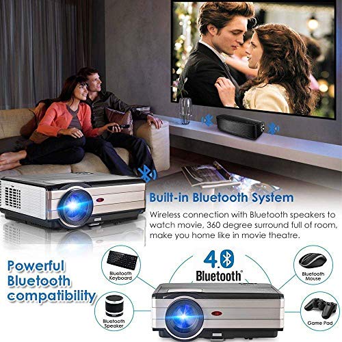 Video Bluetooth Projector WiFi Wireless Max 200", 4200 Lumen LED LCD Dispaly, Support Full HD 1080p 720p HDMI VGA USB AV, Home Cinema Theater Multimedia Smart Projector Built-in 10W Speaker