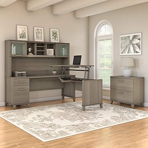 Bush Furniture Somerset 72W Sit to Stand L Shaped Desk with Hutch and File Cabinet