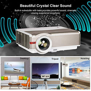 EUG Movie Projector LCD LED 5000 Lumen 8000:1 Contrast/1280x800/Support Full HD 1080P Home Video Projector HDMI USB AV DVD Computer TV Stick Game Console with Speaker/Zoom/Keystone