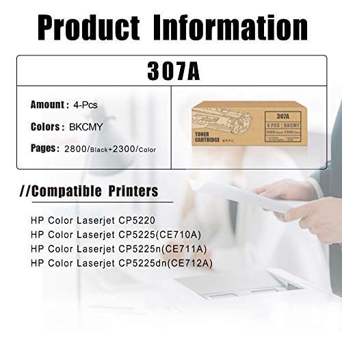 FERU Toner Cartridge Remanufactured 307A | CE740A CE741A CE742A CE743A Replacement for HP Color Laserjet CP5220 CP5225 CP5225n Printer Ink Cartridge[4 Pack, 1BK+1C+1M+1Y,  High Yield]  Black