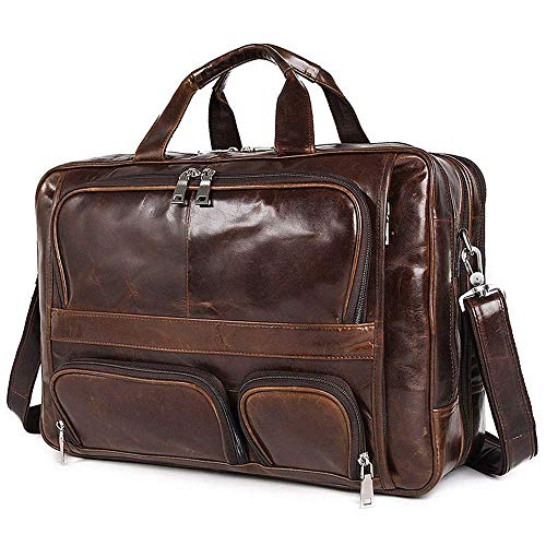 Xinmier Laptop Messenger Bag European and American Retro Business Briefcase Large Men's Leather Handbag 17 Inch Computer Briefcase for Business (Color : Brown, Size : 44.5x16x31cm)