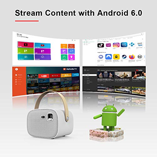 Portable Projector WOWOTO M5, Mini Projector, Smart DLP Support 4K 3D Projector, 300 ANSI Lumen, Built-in Battery, 3 Hours Playtime, 360° Speaker, Android 6.0OS Support Bluetooth, Wi-Fi Connection