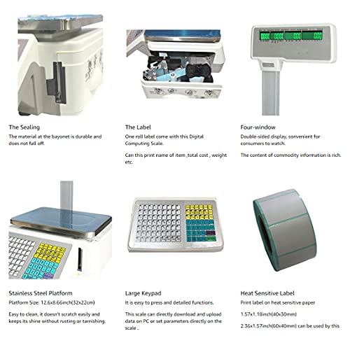 INTBUYING Digital Price Label Printing Scale, with 1roll 400sheets Thermal Label, Four-Window with Vertical Pole, Double-Sided LCD Display (33LB 15KG Capacity )