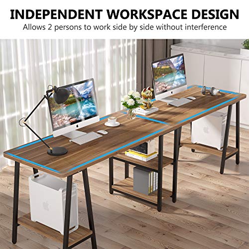 Tribesigns 94.5 Inches Computer Desk, Extra Long Two Person Desk with Storage Shelf (Retro Brown)