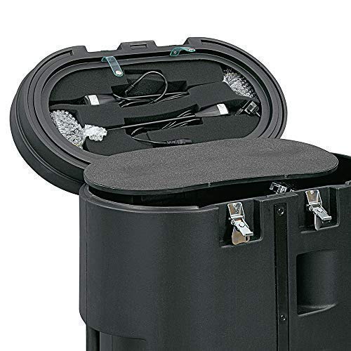 Vispronet Hard PVC Case with Wheels and Removable Lid - Interior Dimensions are 26.5in x 30.5in x 11in - Weighs 37lbs and Stands 39in Tall - Comes with a Black Wood Grain Laminated Foldable Tabletop