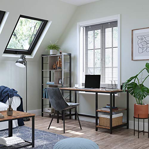VASAGLE ALINRU Computer Desk, 47.2-Inch Long Home Office Desk for Study, Writing Desk with 2 Shelves on Left or Right, Steel Frame, Industrial, Rustic Brown and Black ULWD47X