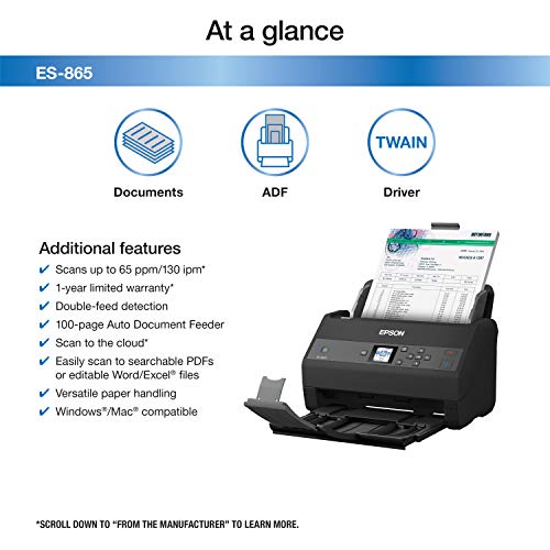 Epson Workforce ES-865 Color Duplex Document Scanner with Twain Driver
