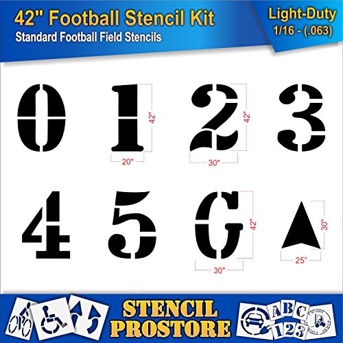Athletic Marking Stencils - 42 inch - Football Field Number Stencils - (8 Piece) - 42" x 30" x 1/16" (63 mil) - Light-Duty