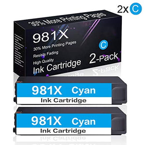 2 Pack 981X Cyan Remanufactured Ink Cartridge Replacement for HP PageWide Enterprise Color 556dn,556 Printer Series,Flow MFP 586dn,Flow MFP 586f,Flow MFP 586 Series Printers.
