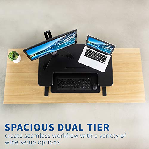 VIVO Black Height Adjustable 36 inch Stand up Desk Converter Quick Sit to Stand Tabletop Dual Monitor Riser, DESK-V000V