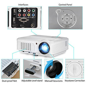 EUG WXGA LCD 1080P Projector Home Theater, 4400 Lumen LED Inside Outside Movie Projectors with Zoom Compatible with TV Stick, HDMI, USB, VGA, Xbox, Laptop for Gaming Sports Matches Artworks Party.
