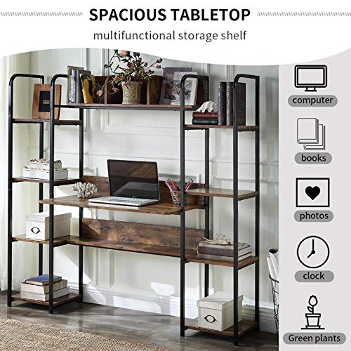 Ai-lir Simple and Stylish Office, Habitation, Twofold Shelf Computer Desk Home Office Computer Workstation with Storage Box 63 Inch Office Work Desk Industrial Modernistic Table for Bedroom Easy to