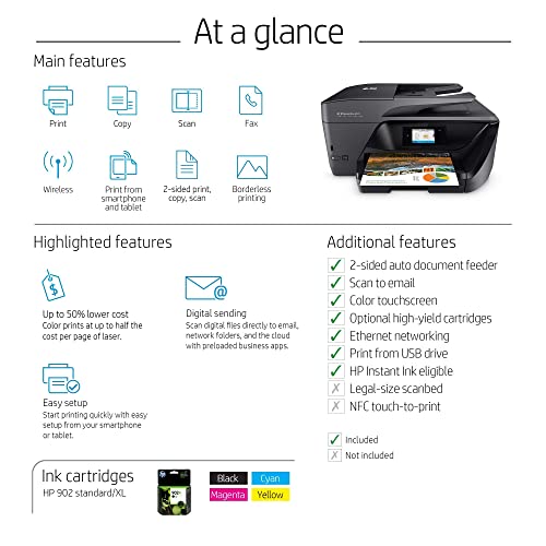HP OfficeJet Pro Series All-in-One Wireless Printer, Print, Scan, Copy, Fax for Office,Up to 20 ppm Print Speed,Instant Ink Ready-2.65" CGD TouchscreenWorks with Alexa,with JAWFOAL Printer Cable