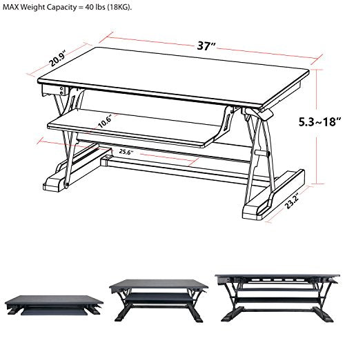 Heyesk Height Adjustable Standing Desk Converter Riser-Portable Desktop 37" Stand Up Workstation(Grey)