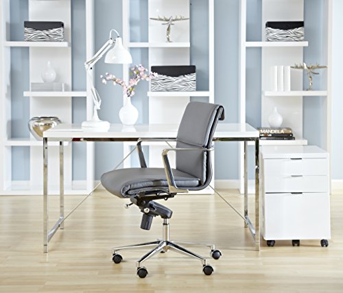 Eurø Style Gilbert High Gloss Lacquered Top Desk with Chromed Steel Frame, White
