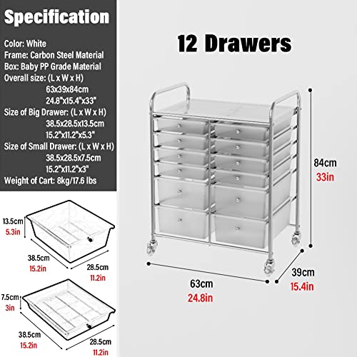 WAHHWF Storage Drawer Carts - Utility Rolling Storage Cart with 12 Drawers