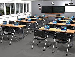 Team Tables 17 Person Folding Training Seminar Tables with Modesty Panel, Power+USB Outlet, and Industrial Caster Z-Base