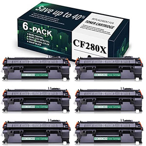 6 Pack High Yield Black Pro 400 M401n M401dw M401dne M401dn MFP M425dn Printer Toner Replacement for HP 80X | CF280X Toner Cartridge - by VaserInk