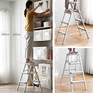 QDY Folding Step Stool 3/4 Step Ladder with Anti-Slip Wide Pedal - Portable Steel Stool, 150KG Load-Bearing