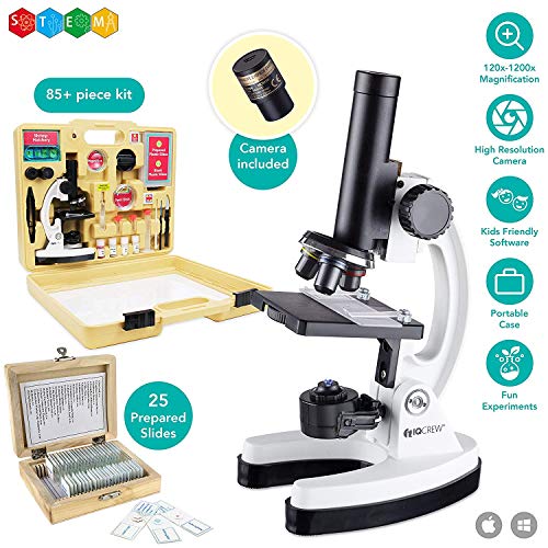AmScope - M40-PS25W IQCREW by Kid's Premium 85+ Piece Microscope, Color Camera and Interactive Kid's Software Kit with Professional 25-Piece Prepared Slide Set