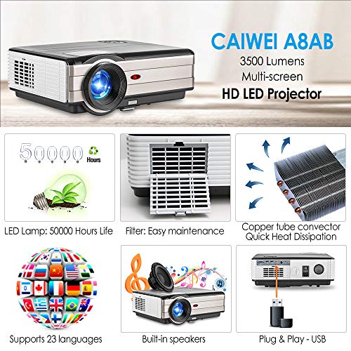 EUG 4200 lumen HDMI Android WiFi LCD Projector WXGA LCD TFT Display Max 200" 16:9 Widescreen Smart Wireless TV Video Projectors for Gaming Smartphone Laptop DVD Playstation Xbox Wii