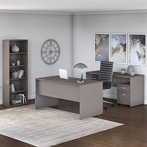 Bush Furniture Commerce 60W Office Desk with Credenza, Mobile File Cabinet and Bookcase