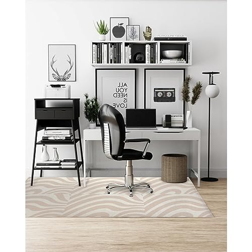 HNU Foldable Rectangular Office Chair Mat 8' x 10' | Taupe/Ivory Pretty Print | Water Proof