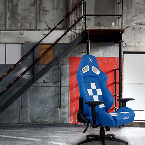 Finish Line White on Blue Checkered Flag Pattern Gaming and Lifestyle Chair by RapidX
