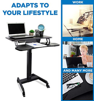 Mount-It! Electric Mobile Height Adjustable Standing Workstation with Wheels | Rolling Sit Stand Workstation with Programmable Height Adjustment Controller | 31.5 x 14.5 in Tabletop