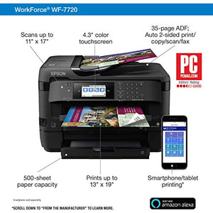 Workforce WF-7720 Wireless Wide-Format Color Inkjet Printer with Copy, Scan, Fax, Wi-Fi Direct and Ethernet, Amazon Dash Replenishment Enabled