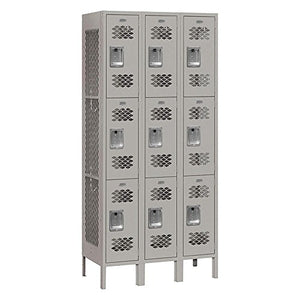 Salsbury Industries 3-Tier Vented Metal Locker with Wide Storage Units, 6ft H x 12in D, Gray