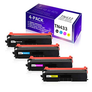 4-Pack Compatible Brother TN-433 TN433 Toner Cartridge(TN433BK, TN433C, TN433M, TN433Y) High Yield use for Brother MFC-L8900CDW HL-L8360CDW HL-L8360CDWT MFC-L8610CDW HL-L8260CDW Color Printer