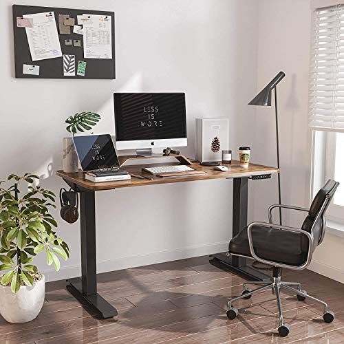 Dual Motor Adjustable Height Electric Standing Desk, 48 x 24 Inches Stand Up Home Office Desk with Splice Tabletop, Black Frame/Walnut Top
