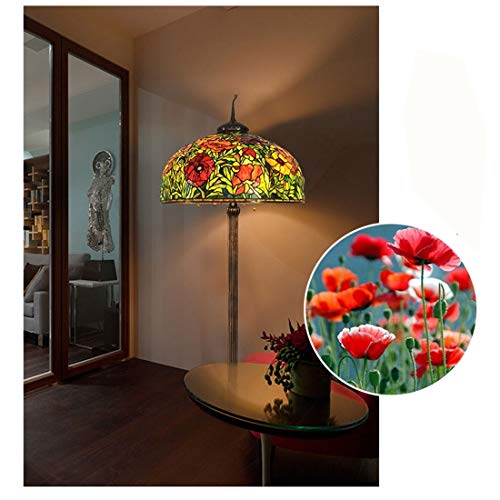 LRJSKWZC Tiffany Style Floor Lamp 26" Retro Creative Color Glass Poppy Pure Copper
