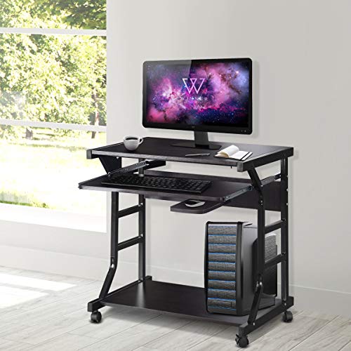 Officejoy Computer Desk Cart Home Office Desk, Mobile Laptop Table Workstation Writing Desk Study Desk with Keyboard Tray, Printer Shelf on Wheels