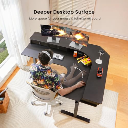 ErGear 63" L Shaped Gaming Desk with 3 Drawers, Standing Desk Height Adjustable - Black